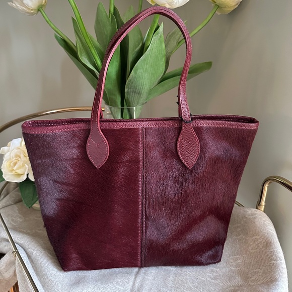 Maurizio Taiuti Burgundy Leather Cowhide Tote Bag NWT - Picture 2 of 6